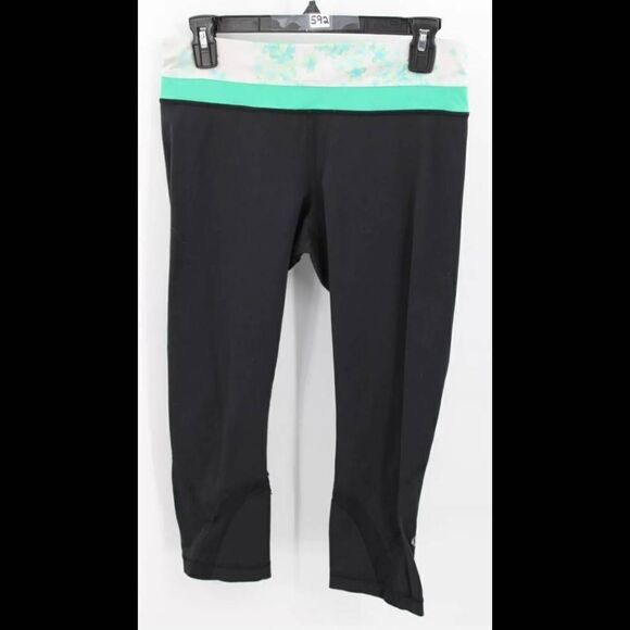 LULULEMON CROP LEGGINGS SIZE 8 WOMEN'S GREEN FLORAL WAIST BAND - Picture 1 of 5